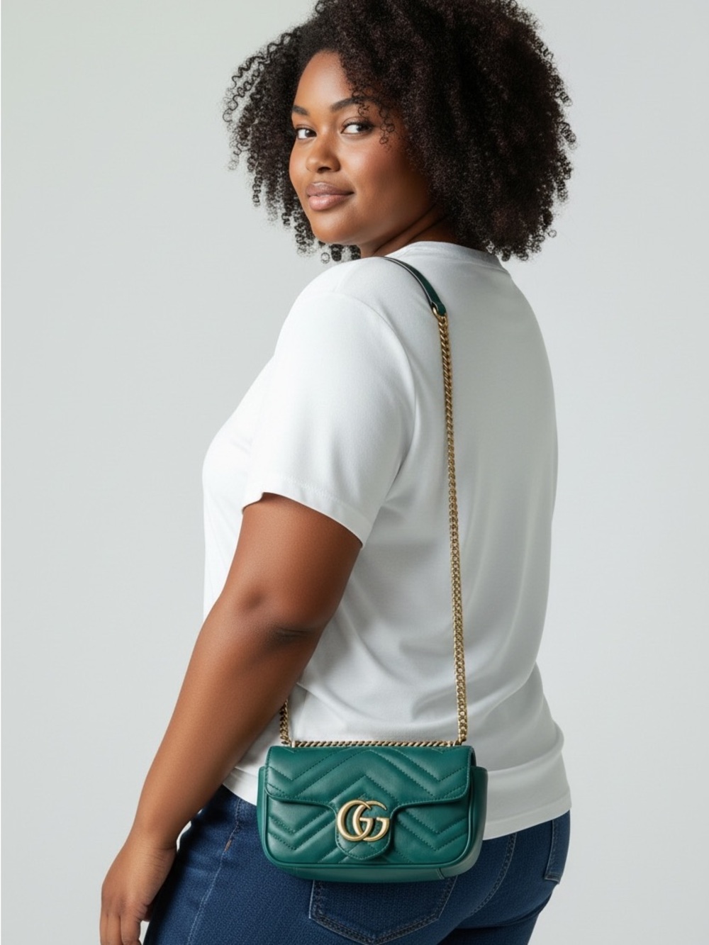 Gucci Emerald Green Marmont Mini  Quilted Small Chain Crossbody